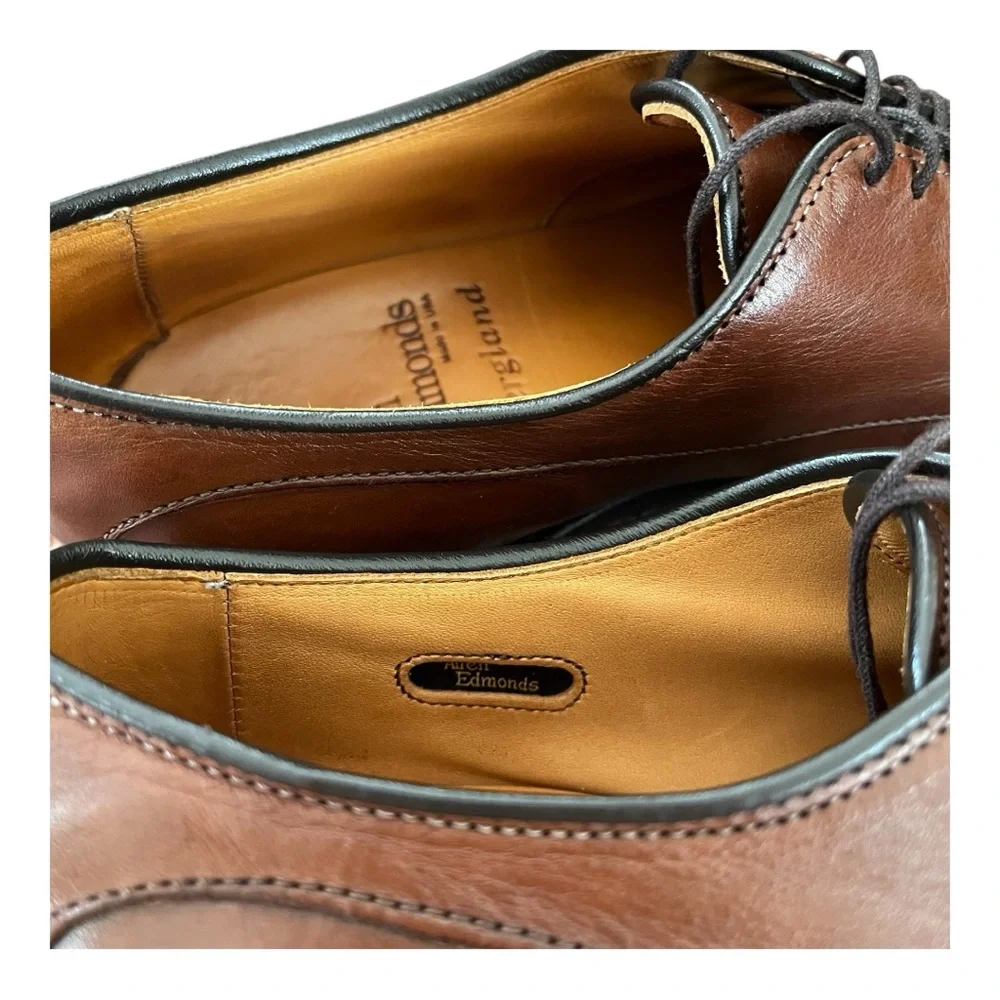 Allen Edmonds Bergland Brown Leather Derby Shoe Mens Size 7 D Lace-up Cap Toe